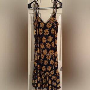 ModCloth Navy Blue Yellow Daisy Adjustable Tie Strap Dress Size Large L